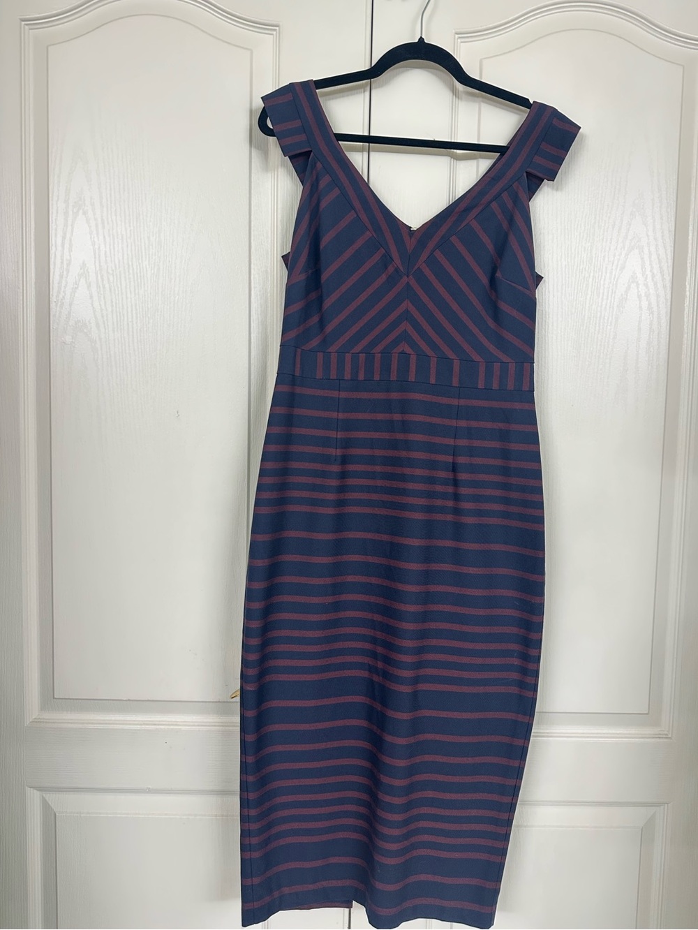 ASOS Striped Midi Sleeveless Fitted Pencil Blue & Red Women's Dress Size 8